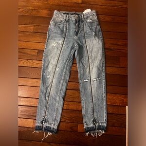 Bershka Blue Relaxed Jeans with Zipper on the front